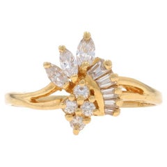 Yellow Gold Diamond Cluster Ring - 14k Marquise, Baguette, Round .50ctw