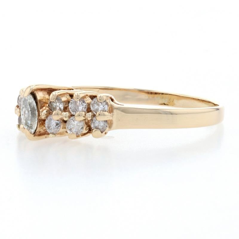 Uncut Yellow Gold Diamond Cluster Ring, 14k Marquise Cut .80ctw Tiered