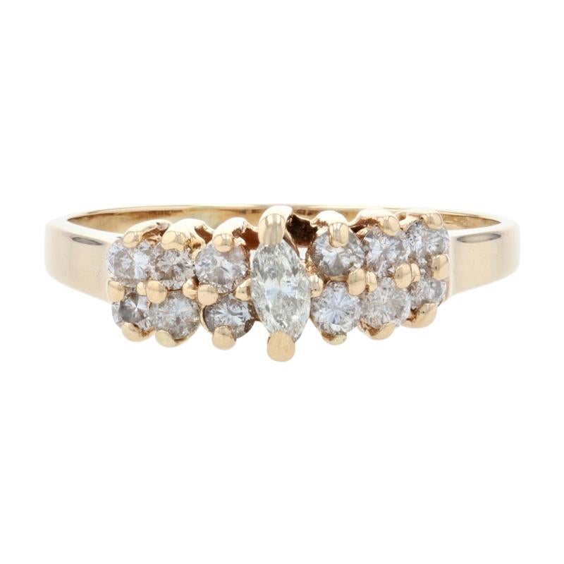 Yellow Gold Diamond Cluster Ring, 14k Marquise Cut .80ctw Tiered