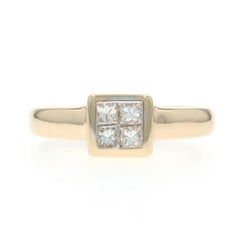 Yellow Gold Diamond Cluster Ring - 14k Princess .50ctw