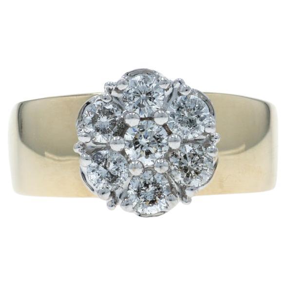 Bague en or jaune 14k à grappes de diamants ronds et brillants 1.00ctw Floral