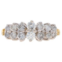 Yellow Gold Diamond Cluster Ring - 14k Round Brilliant 1.00ctw Tiered