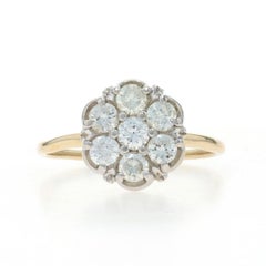 Yellow Gold Diamond Cluster Ring - 14k Round Brilliant 1.12ctw Floral
