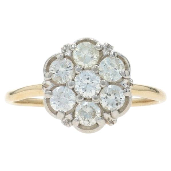 Anello a grappolo di diamanti in oro giallo - 14k Brilliante rotondo 1,12ctw Floreale in vendita