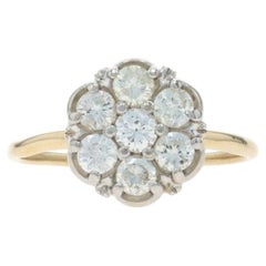 Gelbgold Diamant-Cluster-Ring - 14k Runde Brillant 1,12ctw Floral