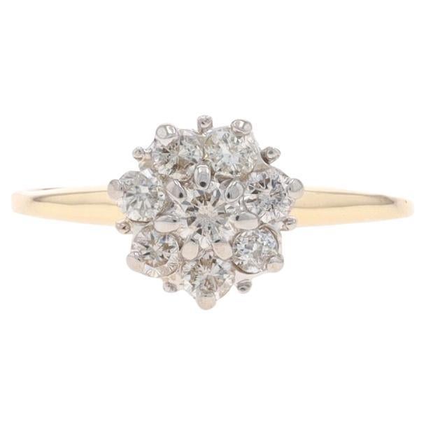 Yellow Gold Diamond Cluster Ring - 14k Round Brilliant .50ctw Floral Engagement For Sale