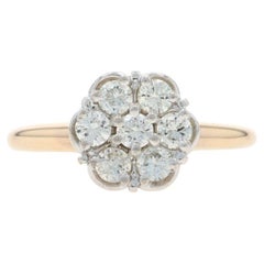 Gelbgold-Diamant-Cluster-Ring - 14k Runde Brillant .50ctw Floral Engagement