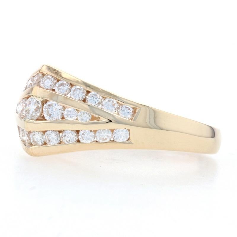Round Cut Yellow Gold Diamond Cluster Ring - 14k Round Brilliant .87ctw Knife-Edge For Sale