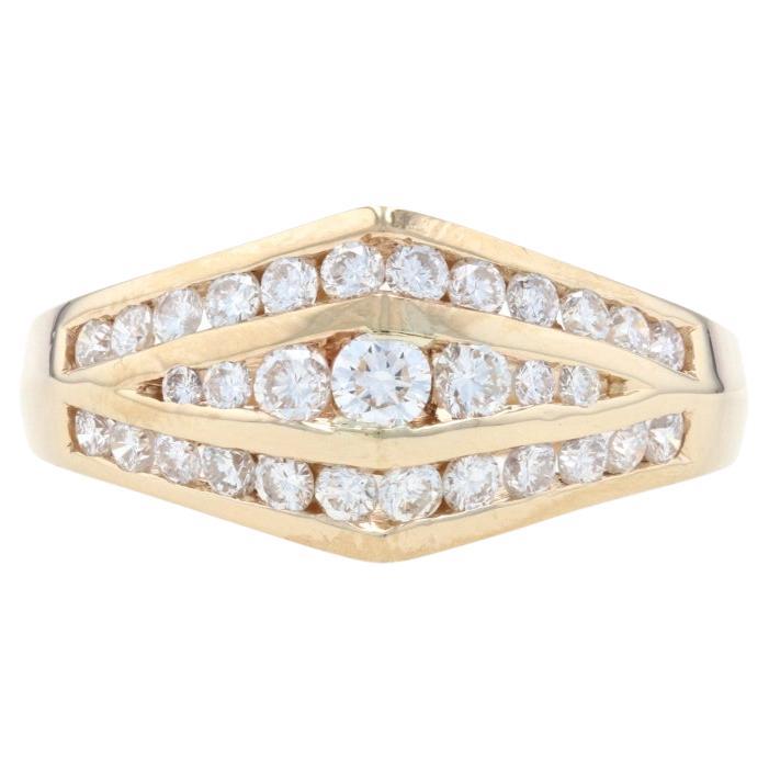 Yellow Gold Diamond Cluster Ring - 14k Round Brilliant .87ctw Knife-Edge For Sale