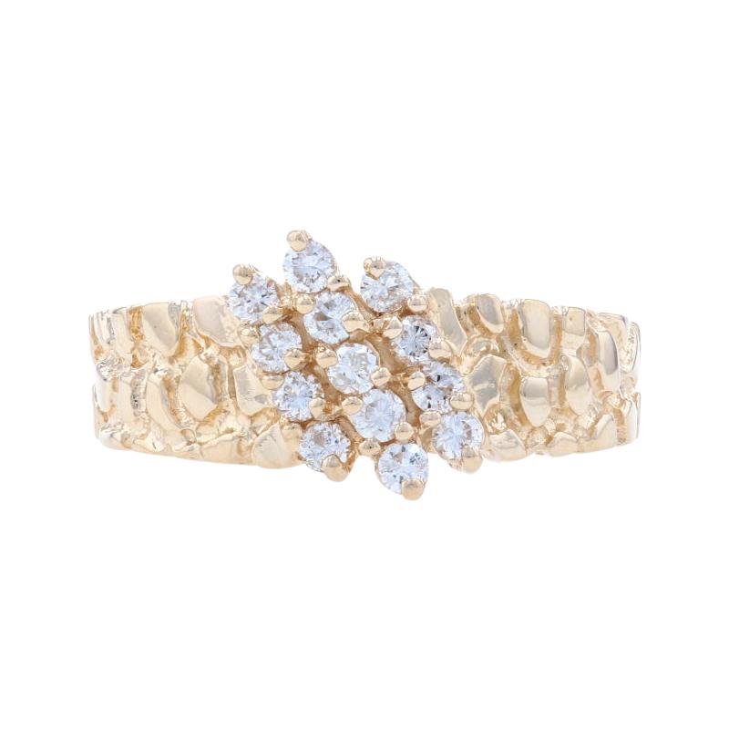 Yellow Gold Diamond Cluster Ring, 14k Round Brilliant Cut .35ctw Nugget Texture