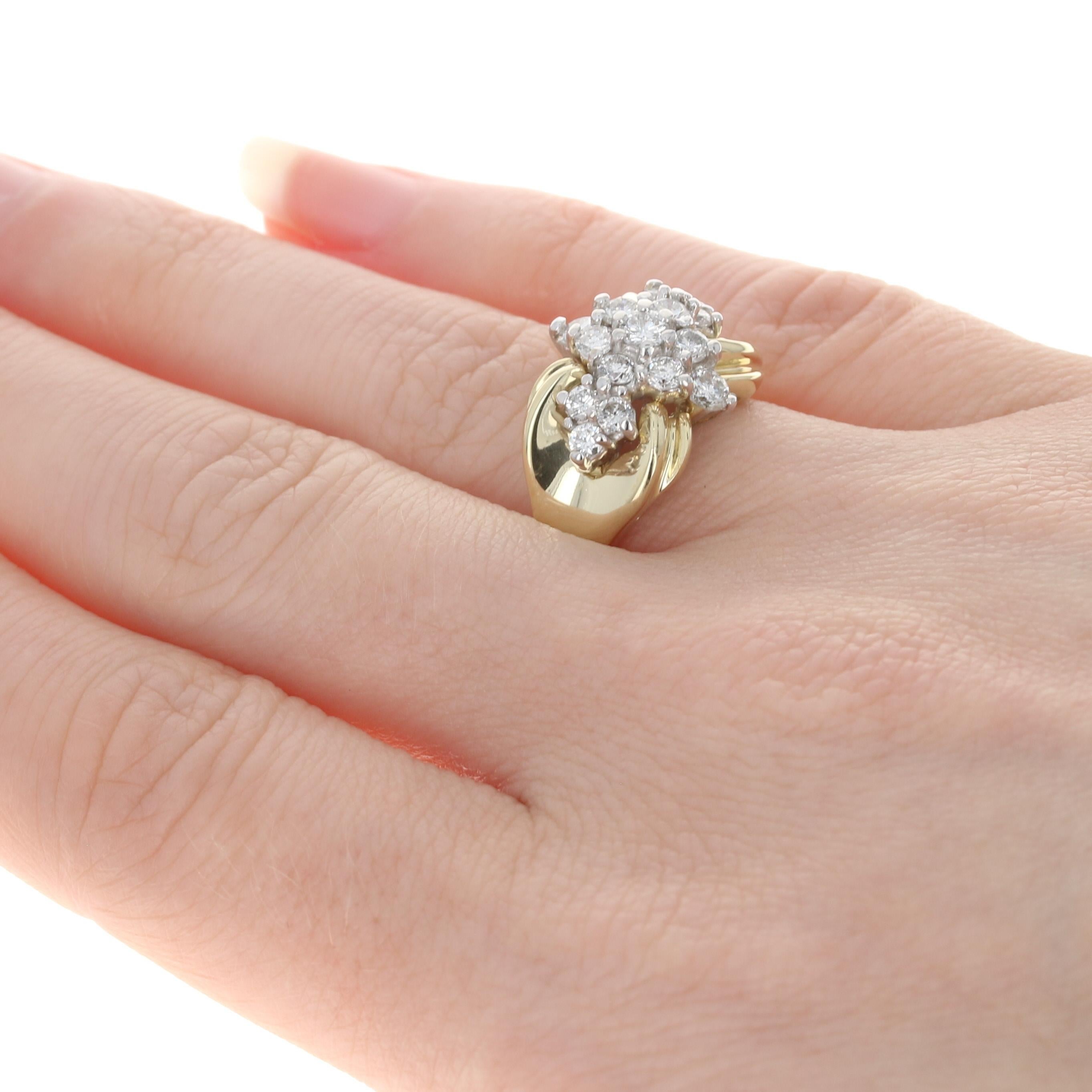 Round Cut Yellow Gold Diamond Cluster Ring, 14 Karat Round Brilliant Cut .98 Carat