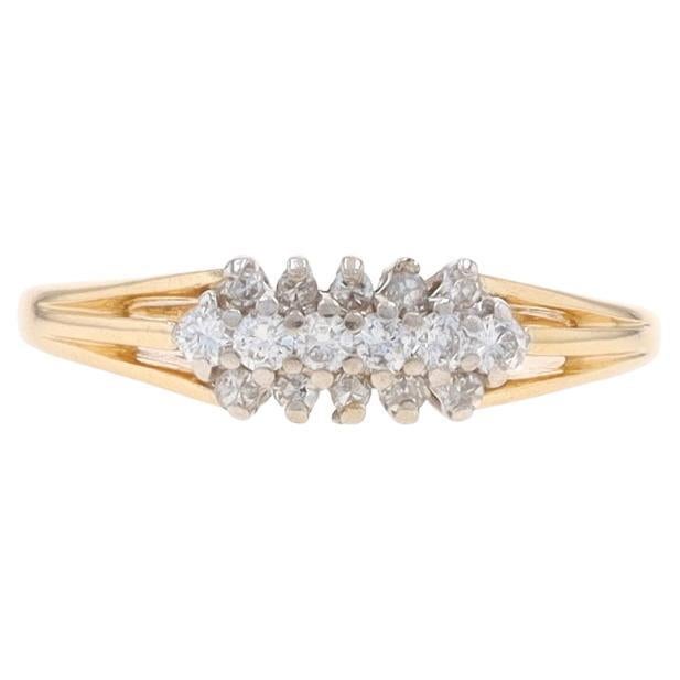 Yellow Gold Diamond Cluster Ring - 14k Round Brilliant & Single .25ctw For Sale