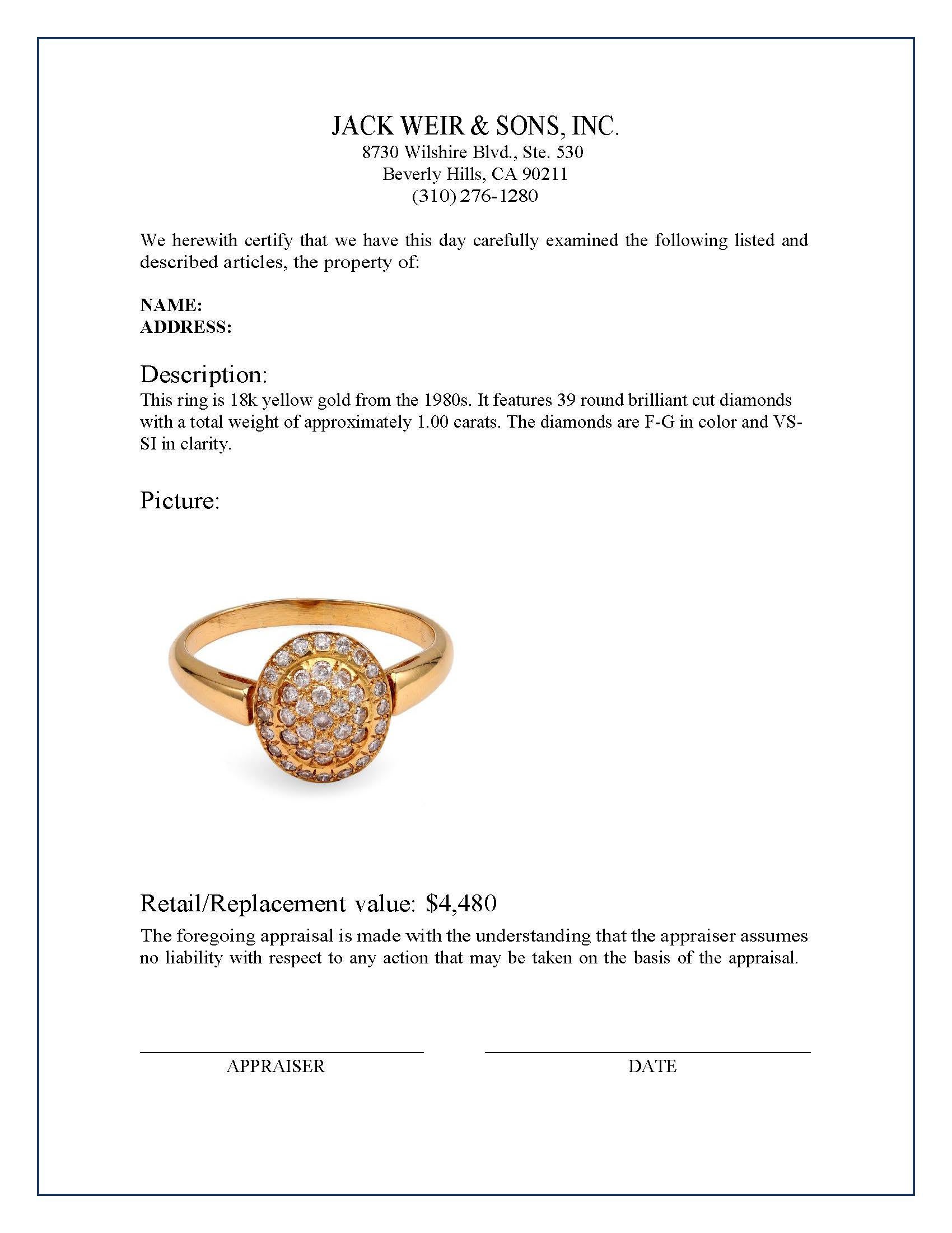 Women's or Men's Yellow Gold Diamond Cluster Ring For Sale