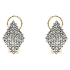 Orecchini a grappolo in oro giallo 10k con diamanti tondi e brillanti da 1,00 ct.