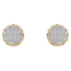 Yellow Gold Diamond Cluster Stud Earrings 10k Single Ct .30ctw Pierced Screw-Ons