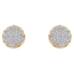 Yellow Gold Diamond Cluster Stud Earrings 10k Single Ct .30ctw Pierced Screw-Ons