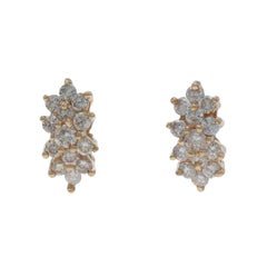 Yellow Gold Diamond Cluster Stud Earrings - 14k Rd 1.04ctw Floral Spray Pierced