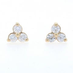 Yellow Gold Diamond Cluster Stud Earrings 14k Round .23ctw Three Stone