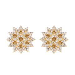 Yellow Gold Diamond Cluster Stud Earrings 14k Single Cut.26ctw Floral Snowflakes