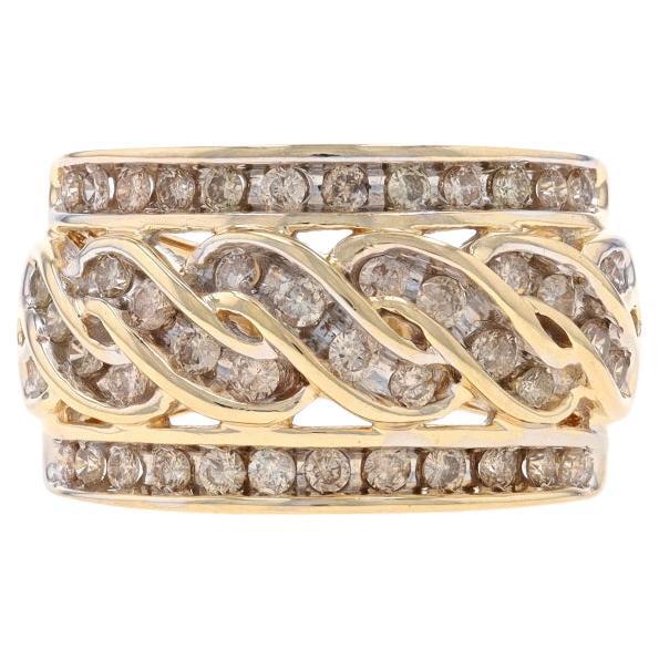 Yellow Gold Diamond Cocktail Band - 10k Round Brilliant 1.00ctw Twist Ring For Sale