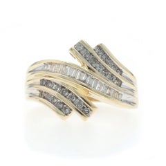 Yellow Gold Diamond Cocktail Bypass Ring - 10k Single & Baguette .50ctw Ribbon