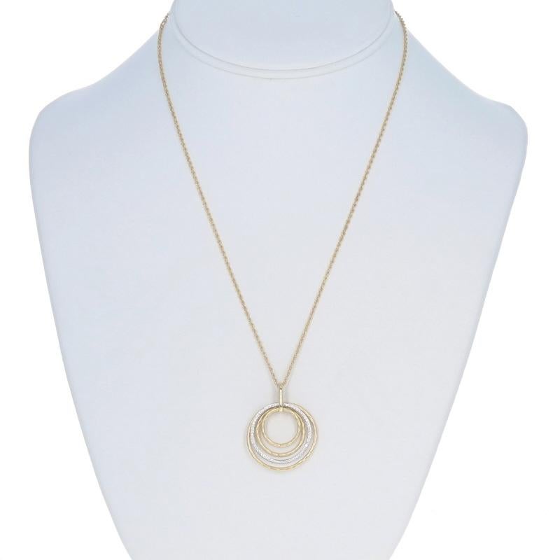 Round Cut Yellow Gold Diamond Concentric Circle Pendant Necklace 18 1/4