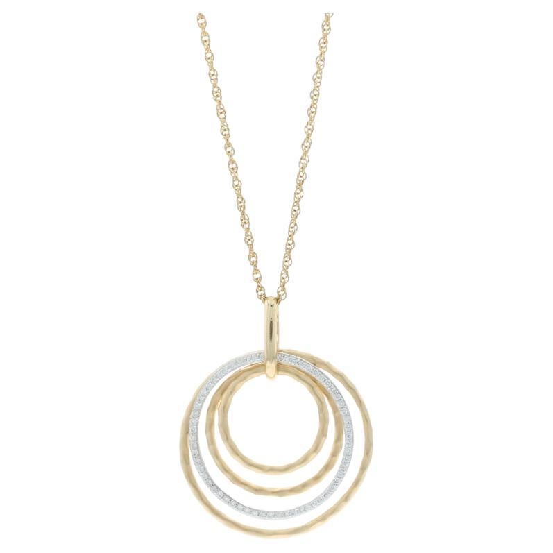 Yellow Gold Diamond Concentric Circle Pendant Necklace 18 1/4" 14k Round .22ctw For Sale