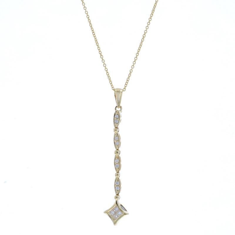 Taglio princess Collana con diamanti convertiti da aureola a penzoloni in oro giallo 14k Princess .28ctw Regolazione in vendita