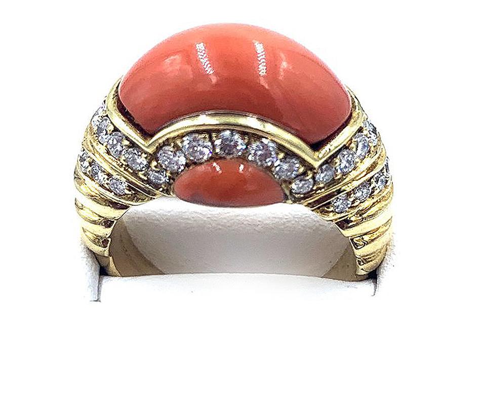 Women's or Men's Pichiotti Yellow Gold Diamond and Coral Ring For Sale