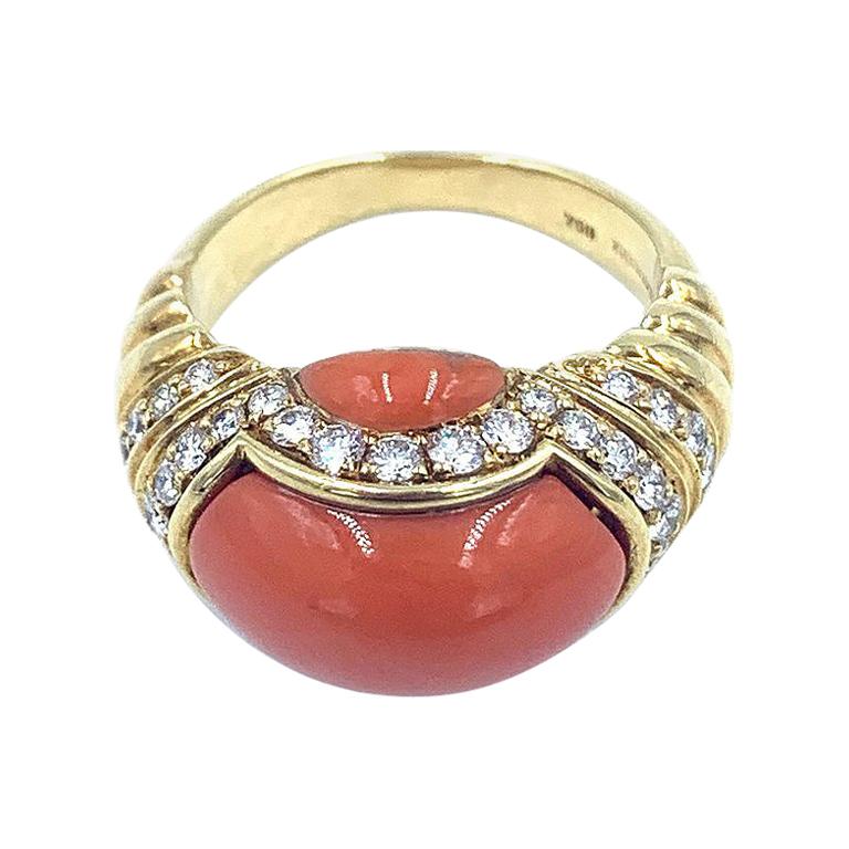 Pichiotti Yellow Gold Diamond and Coral Ring For Sale