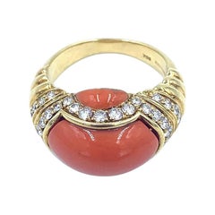 Vintage Pichiotti Yellow Gold Diamond and Coral Ring