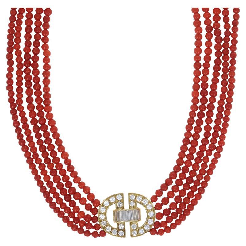 Gelbgold Diamant Koralle Vintage Schnalle Halskette 16 1/4" -18k Tasche & Rnd 3,20ctw im Angebot