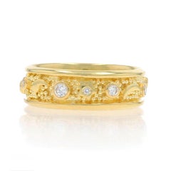 Yellow Gold Diamond Crecent Moon & Star Band - 18k Rd & Marq .30ctw Ring SZ 6