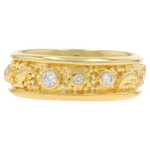 Bague en or jaune diamantée lune et étoile - 18k Rd 
Marq .30ctw Ring SZ 6