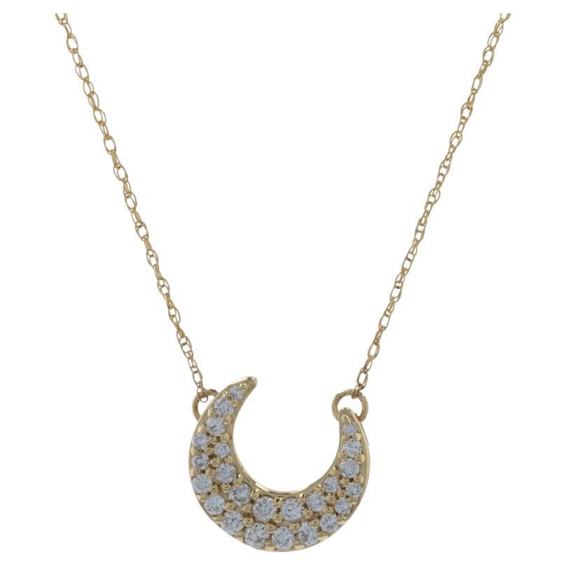 Yellow Gold Diamond Crescent Moon Necklace, 10k Round .25ctw Celestial For Sale