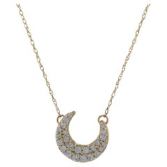 Vintage Yellow Gold Diamond Crescent Moon Necklace, 10k Round .25ctw Celestial