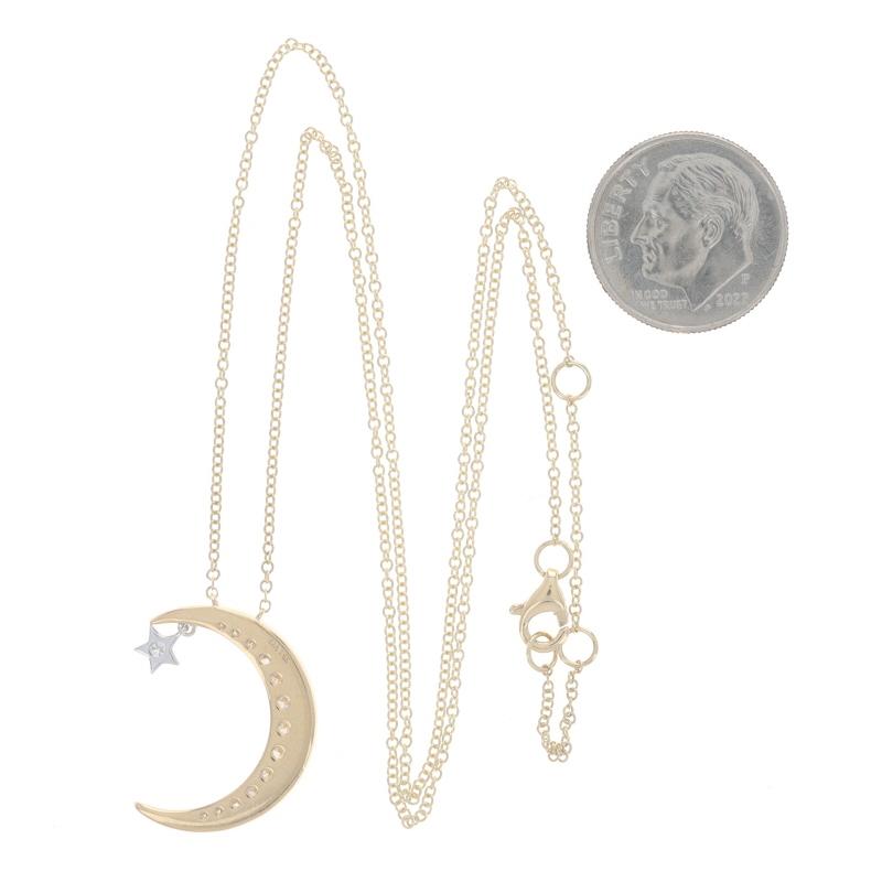 Women's Yellow Gold Diamond Crescent Moon & Star Necklace - 14k Round .38ctw Adjustable For Sale