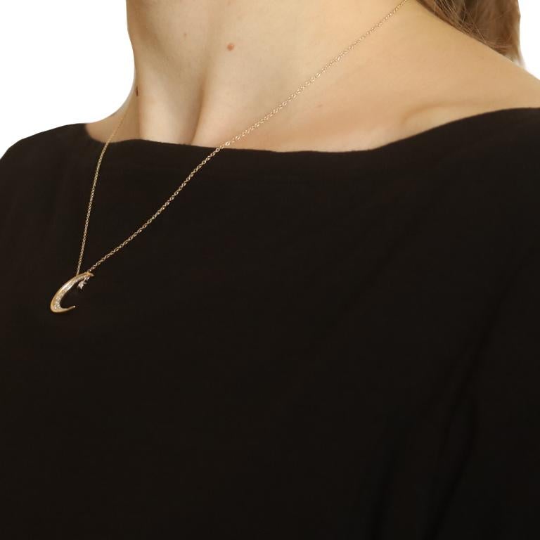 Collier croissant de lune et étoile en or jaune - 14k Round .38ctw Ajustable Pour femmes en vente