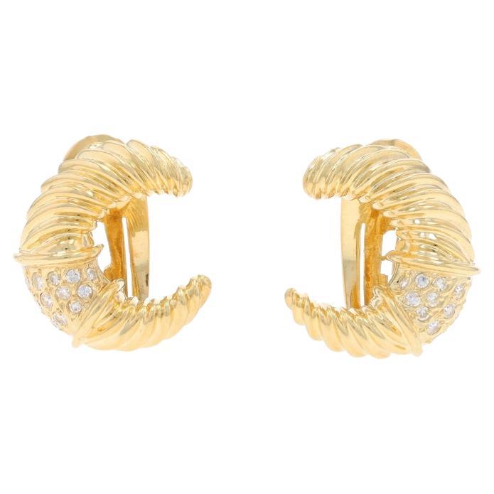 Yellow Gold Diamond Cressent Large Stud Earrings - 18k Single Cut .32ctw