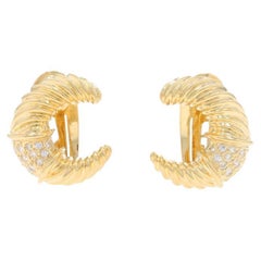 Yellow Gold Diamond Cressent Large Stud Earrings - 18k Single Cut .32ctw