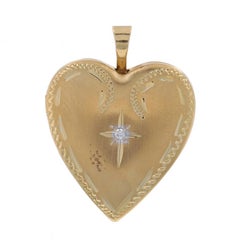 Yellow Gold Diamond Cross Heart Locket Pendant - 14k Round Cut Love Two Frames