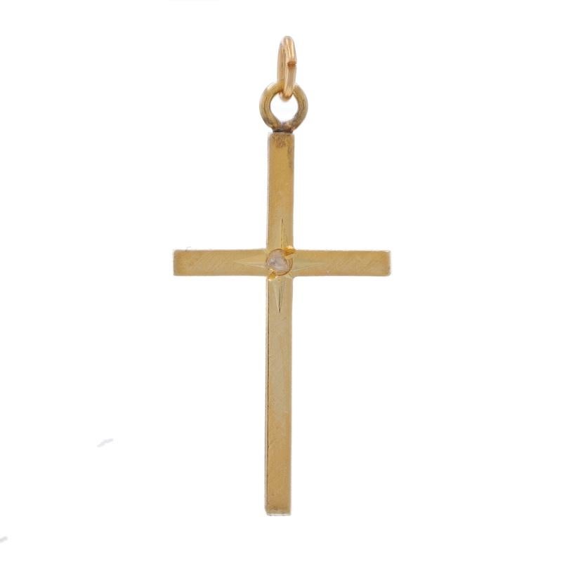 Metal Content: 10k Yellow Gold

Stone Information

Natural Diamond
Carat(s): 1 Small Accent
Cut: Rough


Theme: Cross
Features: Starburst Design

Measurements

Tall (from stationary bail): 1 1/16