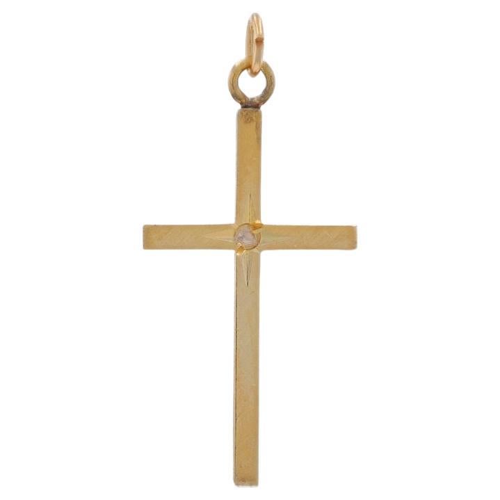 Yellow Gold Diamond Cross Pendant - 10k Rough Faith For Sale