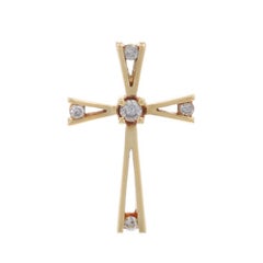 Yellow Gold Diamond Cross Pendant - 10k Round Brilliant .12ctw Faith