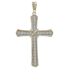 Yellow Gold Diamond Cross Pendant - 10k Round Brilliant .50ctw Faith
