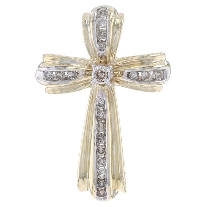 Yellow Gold Diamond Cross Pendant - 10k Single Cut .20ctw Faith For Sale