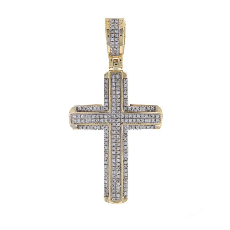 Metal Content: 10k Yellow Gold & 10k White Gold

Stone Information
Natural Diamonds
Carat(s): .50ctw
Cut: Single
Color: F - G
Clarity: VS1 - VS2

Total Carats: .50ctw

Style: Cluster
Theme: Cross, Faith

Measurements
Tall (from extended bail): 1