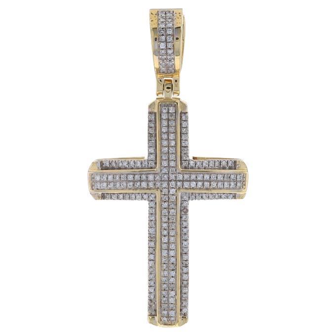 Yellow Gold Diamond Cross Pendant - 10k Single Cut .50ctw Unisex Faith Bling