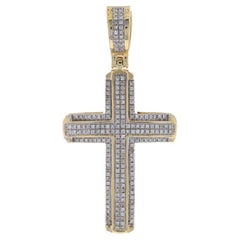 Yellow Gold Diamond Cross Pendant - 10k Single Cut .50ctw Unisex Faith Bling