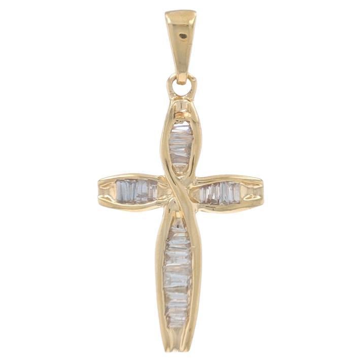 Yellow Gold Diamond Cross Pendant - 14k Baguette .50ctw Faith